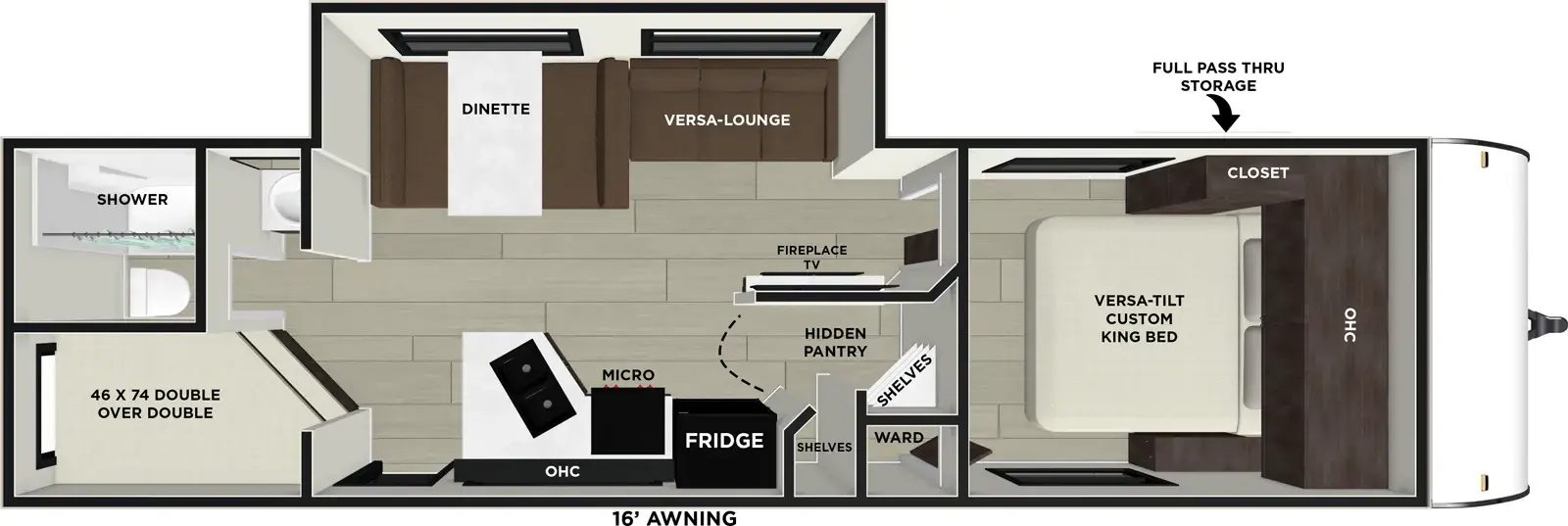 The Cruise Lite 26ICE floorplan has one entry and one slide out. Exterior features include: metal exterior and 16' awning. Interiors features include: bunk beds, u-dinette and front bedroom.