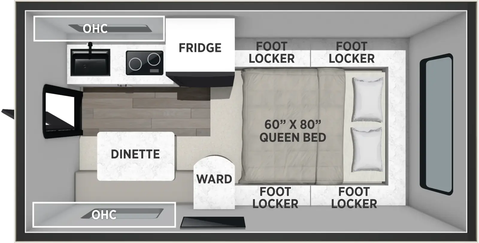 The Backpack Truck Camper SS-550 floorplan features include: 