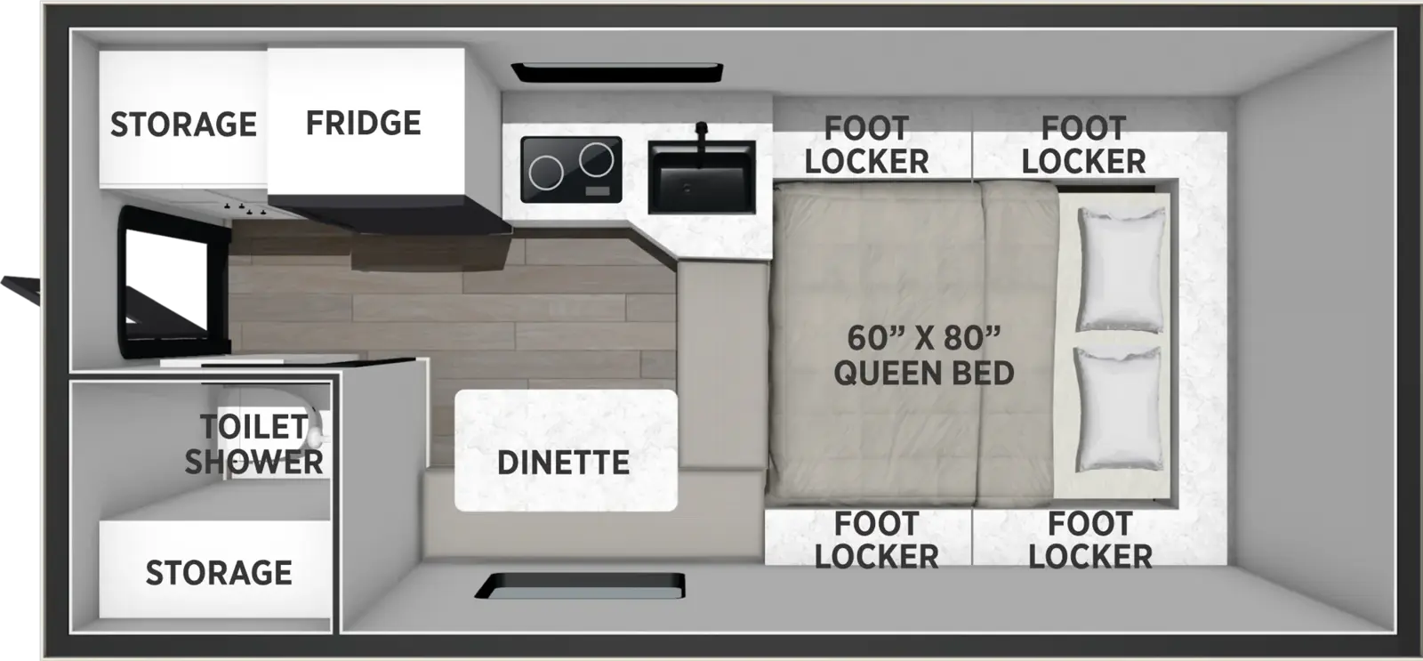 The Backpack Truck Camper SS-1251 floorplan features include: toilet.