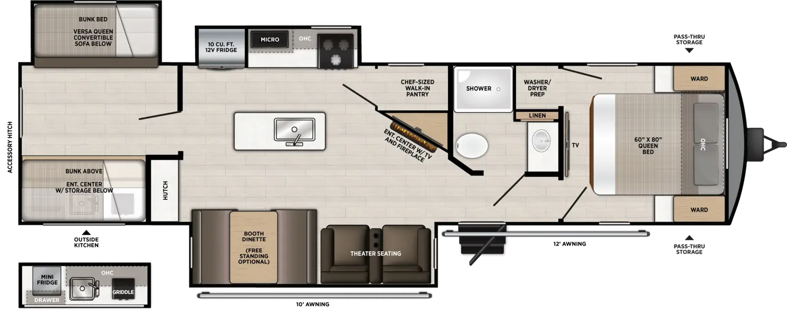 Heritage Glen Travel Trailers 310BHI Floorplan