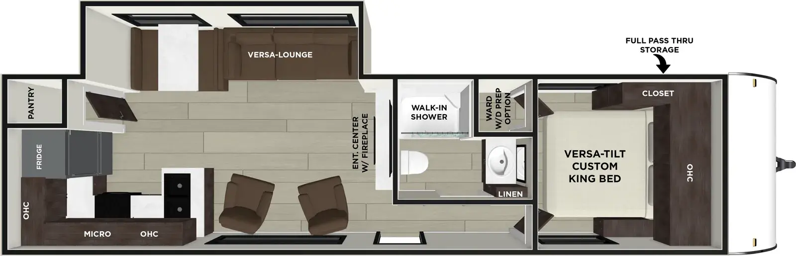 The Salem 27RK floorplan has one entry and one slide out. Exterior features include: metal or fiberglass exterior and 20' awning. Interiors features include: rear kitchen and front bedroom.