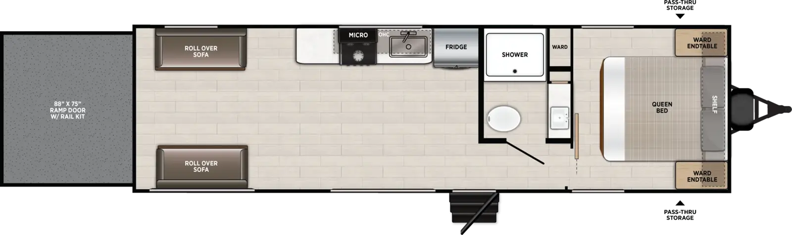 The Wildwood FSX 270GT floorplan is a toy hauler that has one entry and zero slide outs. Exterior features include: metal exterior. Interiors features include: front bedroom.
