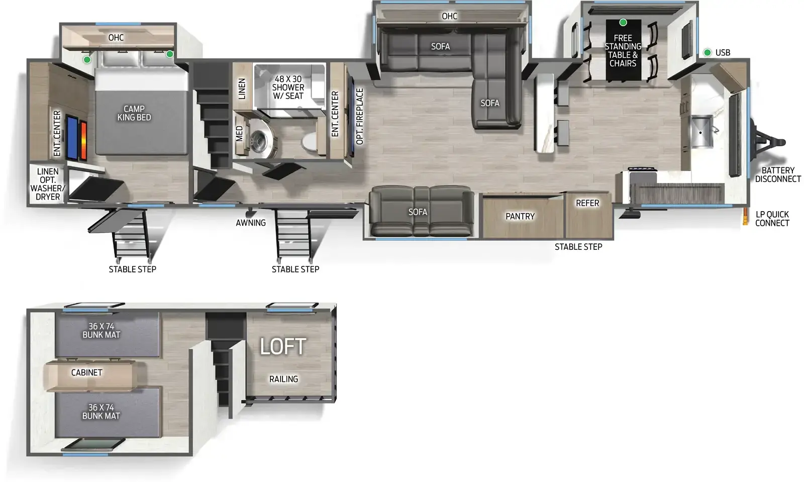 Campsite Reserve Destination Trailers 39LA Floorplan