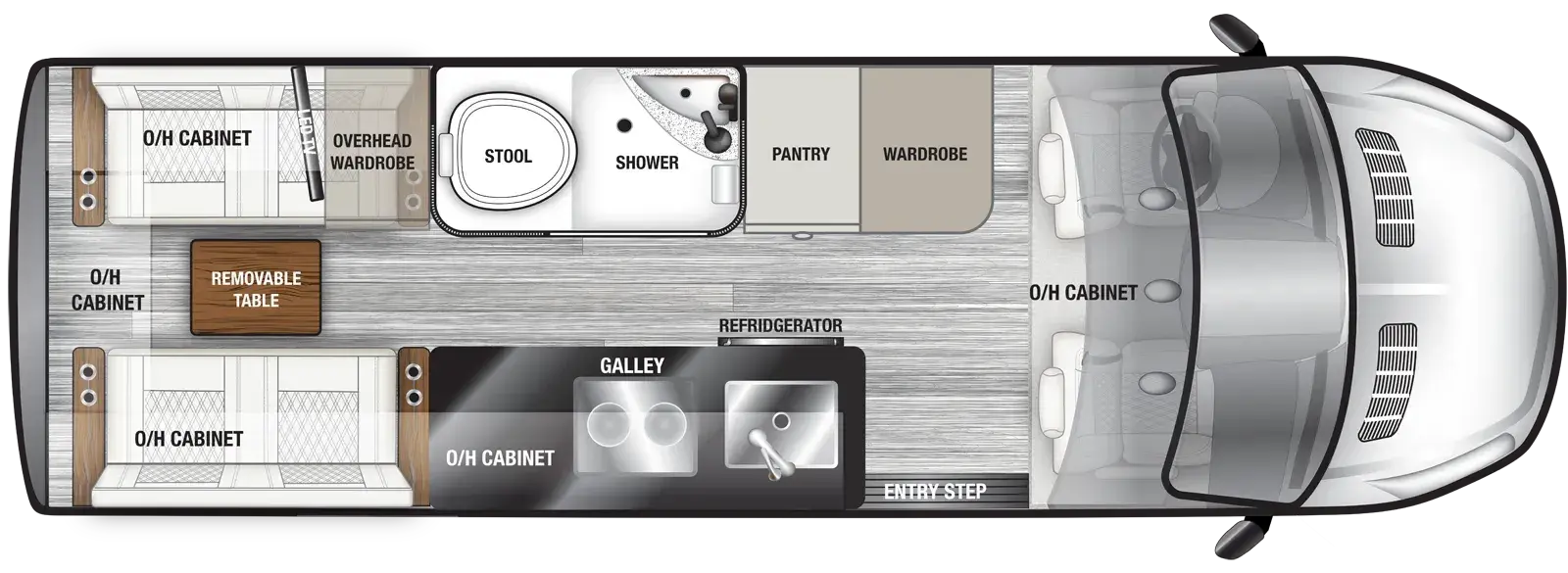 The VTOUR Ford 2TBFTA floorplan has one entry and zero slide outs. Exterior features include: 8' 2" awning. 