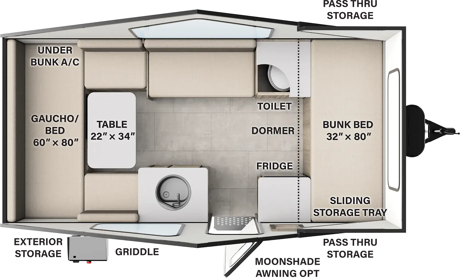 The Flagstaff Hardside Pop-Up Campers T21HSB floorplan features include: toilet and hard sides.