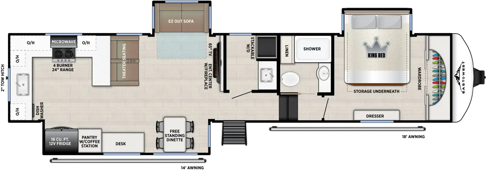2027 East to West Tandara 388LR floorplan diagram