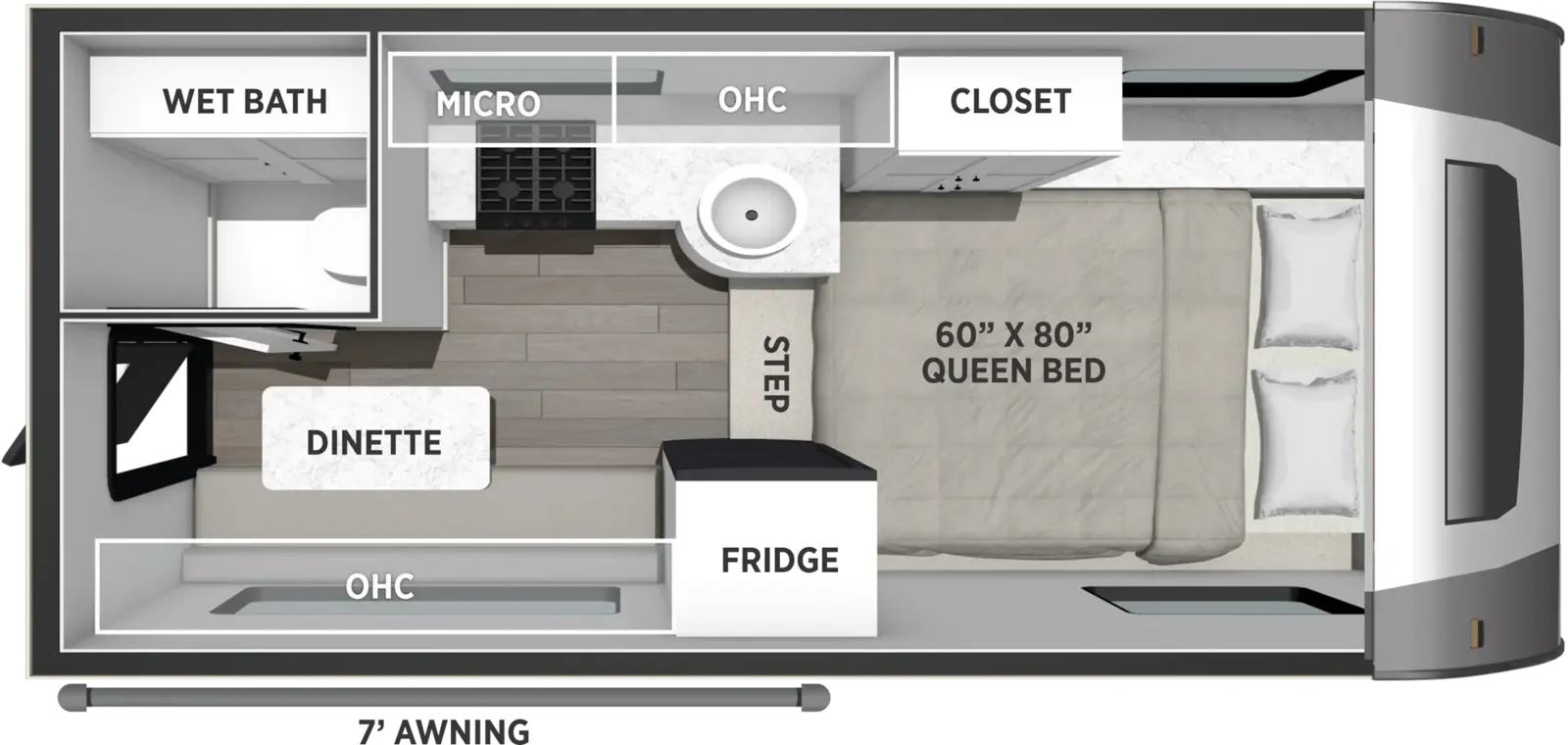 The Backpack Truck Camper HS-750 floorplan features include: toilet.