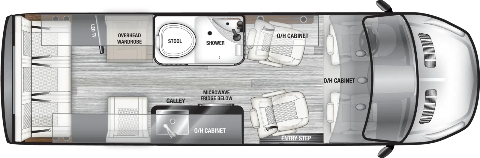 The VTOUR Ford 7RLFTA floorplan has one entry and zero slide outs. Exterior features include: 8' 2" awning. Interiors features include: rear living.