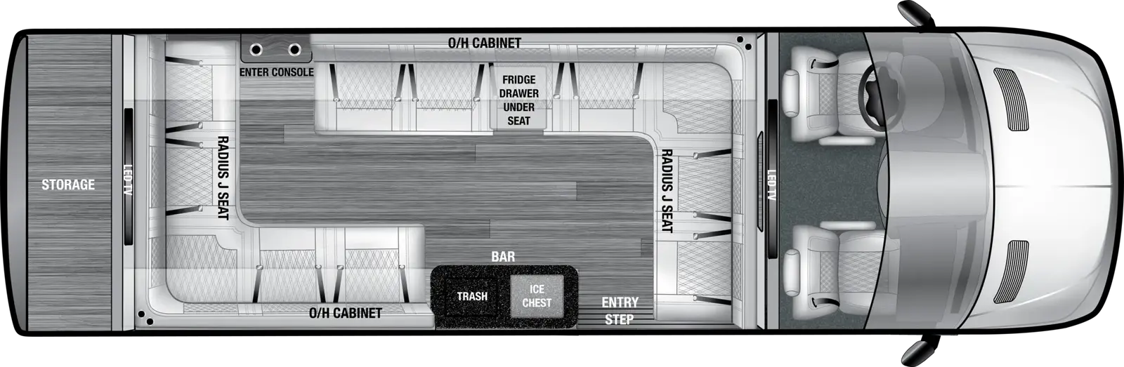 The VDRIVE 12LJ floorplan has one entry and zero slide outs. Exterior features include: 8' 2" awning. 