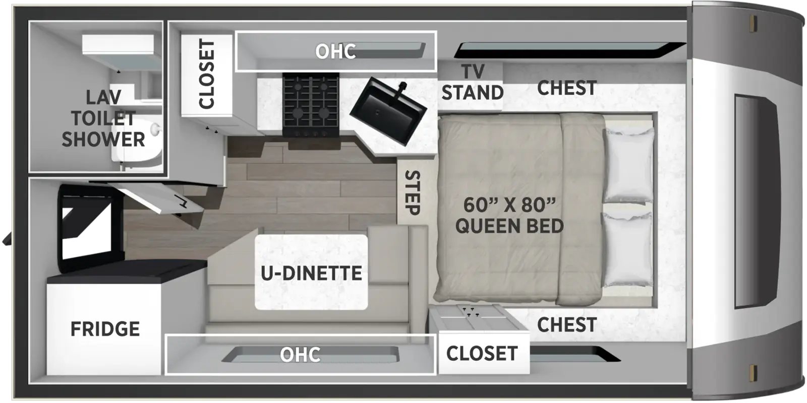 The Backpack Truck Camper HS-8801 floorplan features include: toilet.