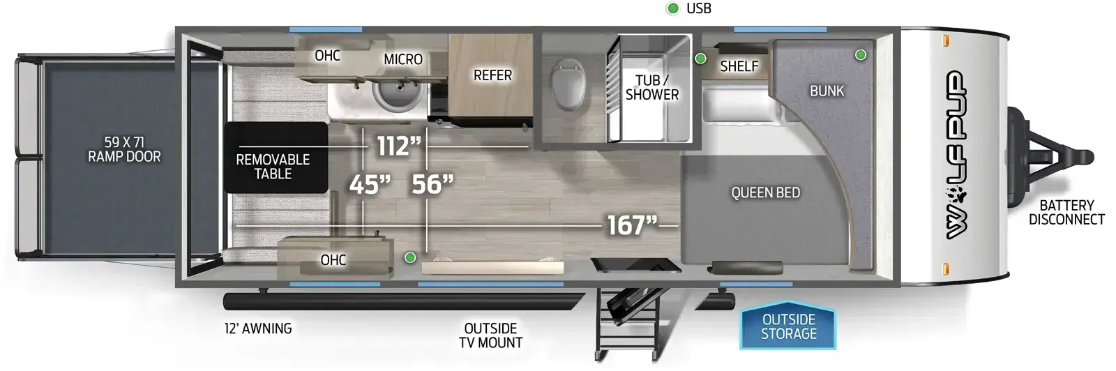 2026 Forest River Wolf Pup 18RJBW floorplan diagram