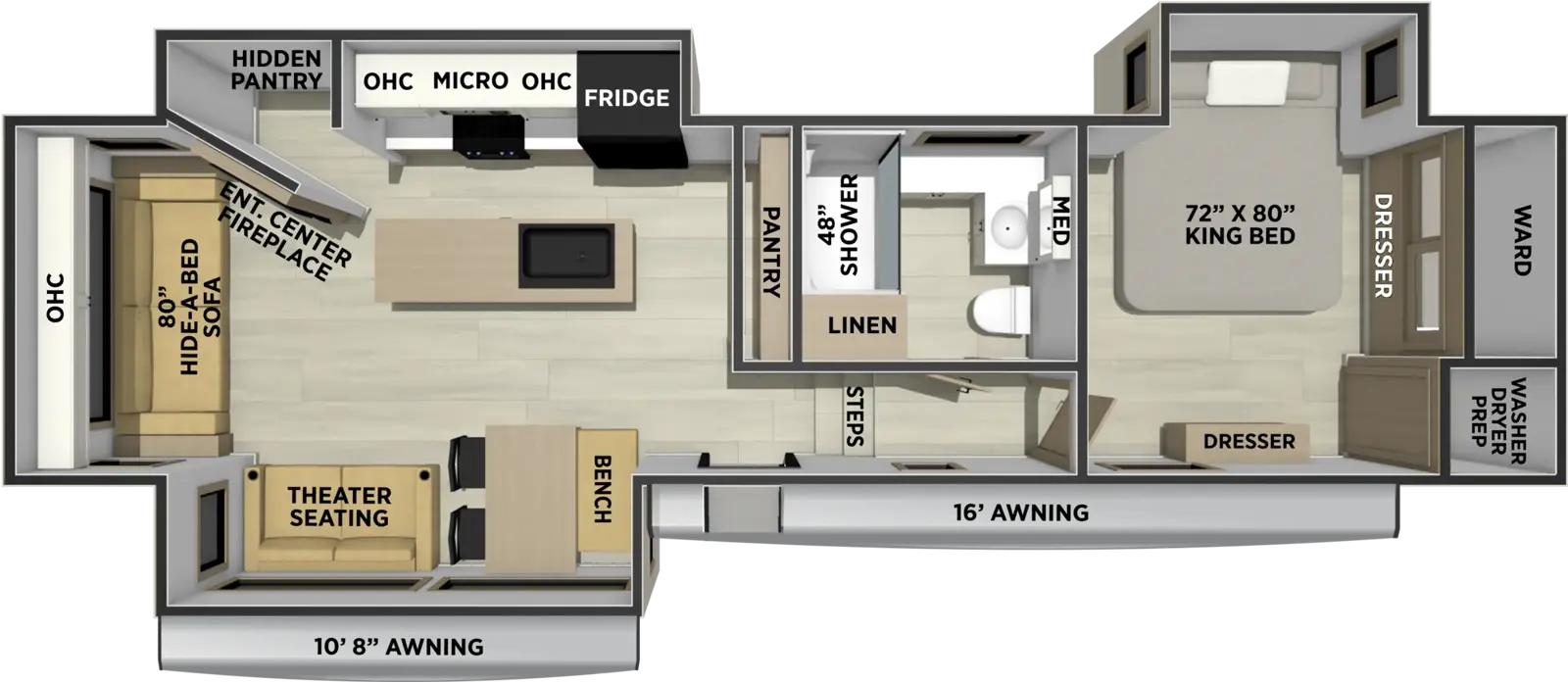 Sandpiper Fifth Wheels 3480RL Floorplan