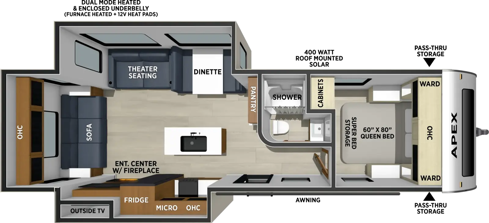 Apex 8' Wide 293RLDS Floorplan