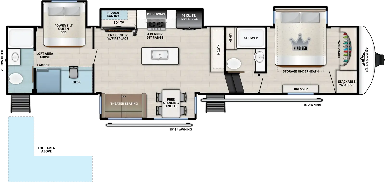 2027 East to West Tandara 389DS floorplan diagram