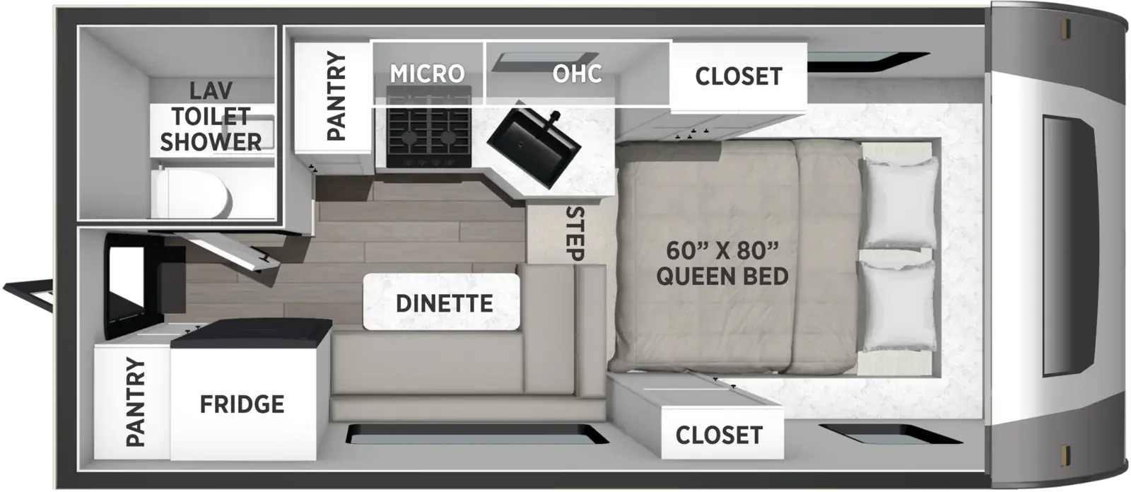 The Real Lite Truck Camper HS-1910 floorplan features include: toilet.