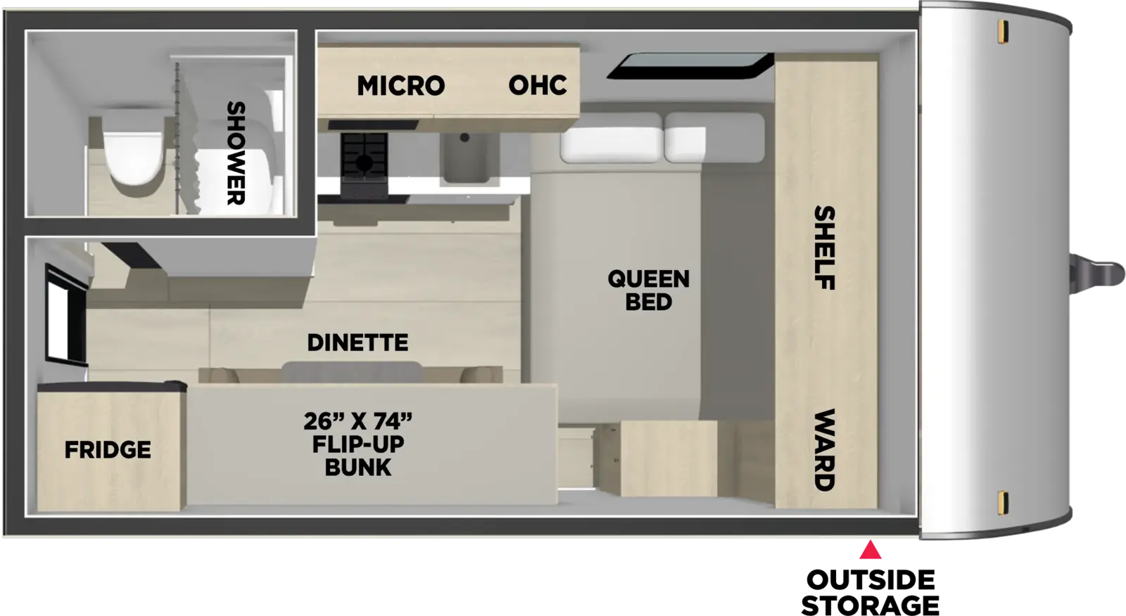 The Northern Spirit DLX & Compact 170LB floorplan has one entry and zero slide outs. Exterior features include: metal exterior. Interiors features include: bunk beds and front bedroom.