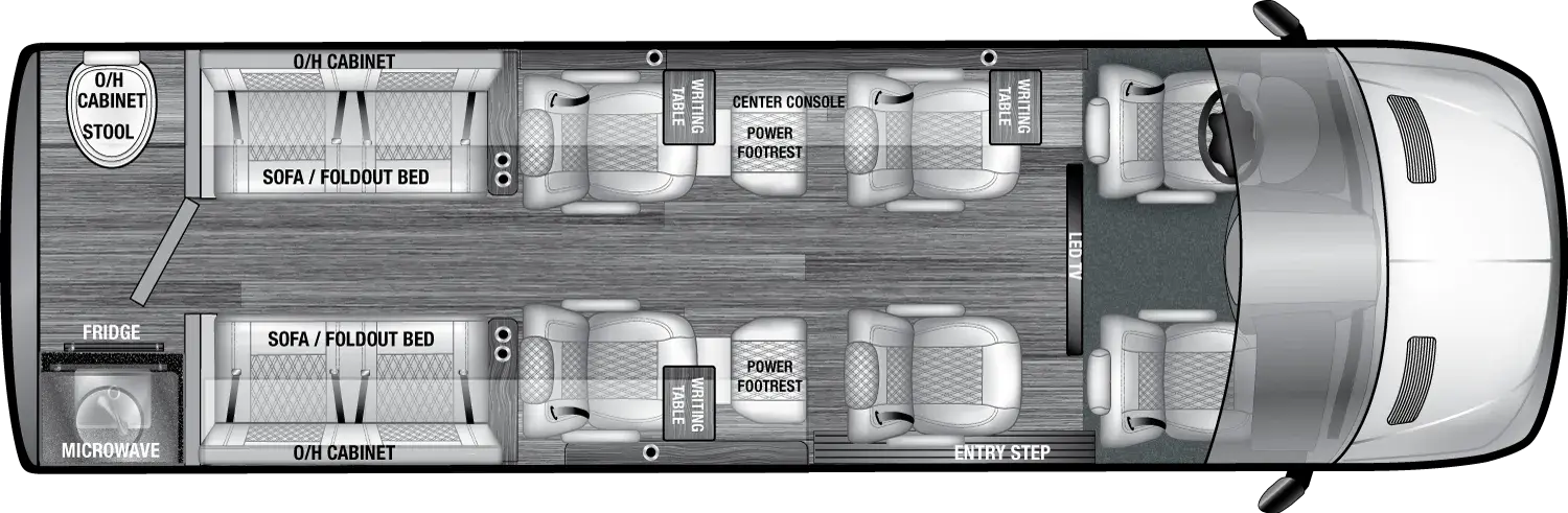 The VCRUISE 10OB floorplan has one entry and zero slide outs. Exterior features include: 8' 2" awning. Interiors features include: rear bathroom.
