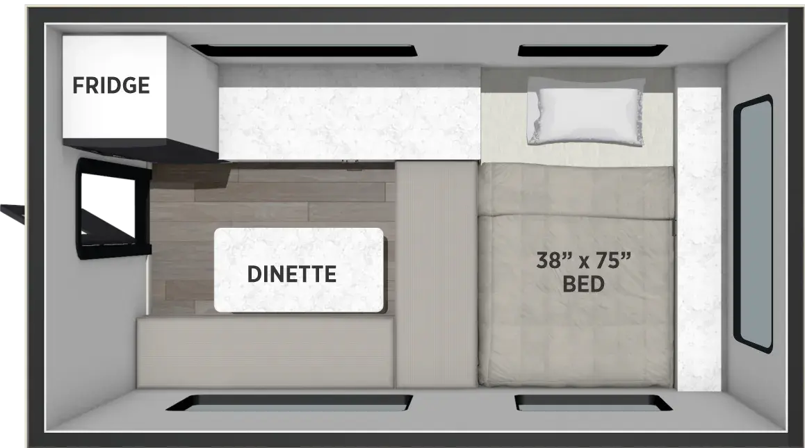 The Backpack Truck Camper B-580H floorplan features include: 