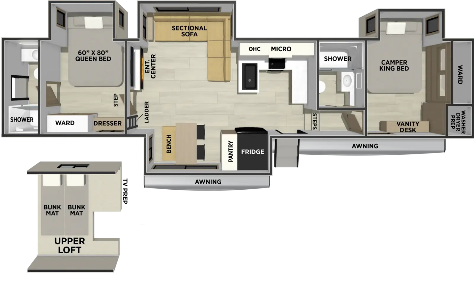 Sandpiper Fifth Wheels 3905DB Floorplan