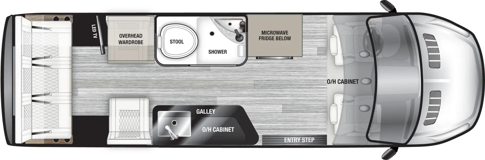 The Lucent 5RLA floorplan has one entry and zero slide outs. 