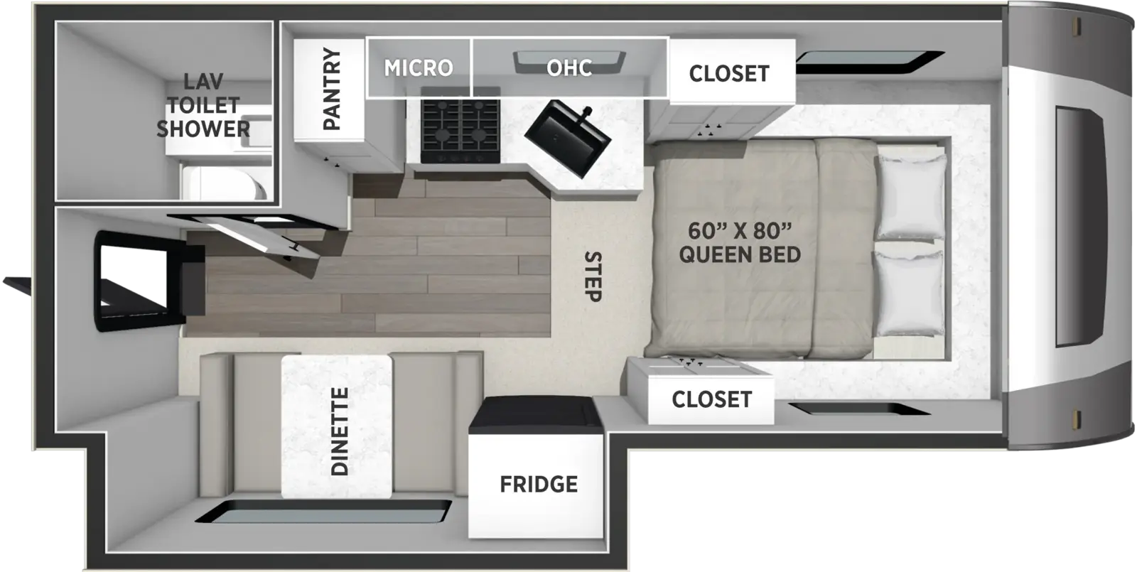 The Real Lite Truck Camper HS-1914 floorplan features include: one slide out and toilet.