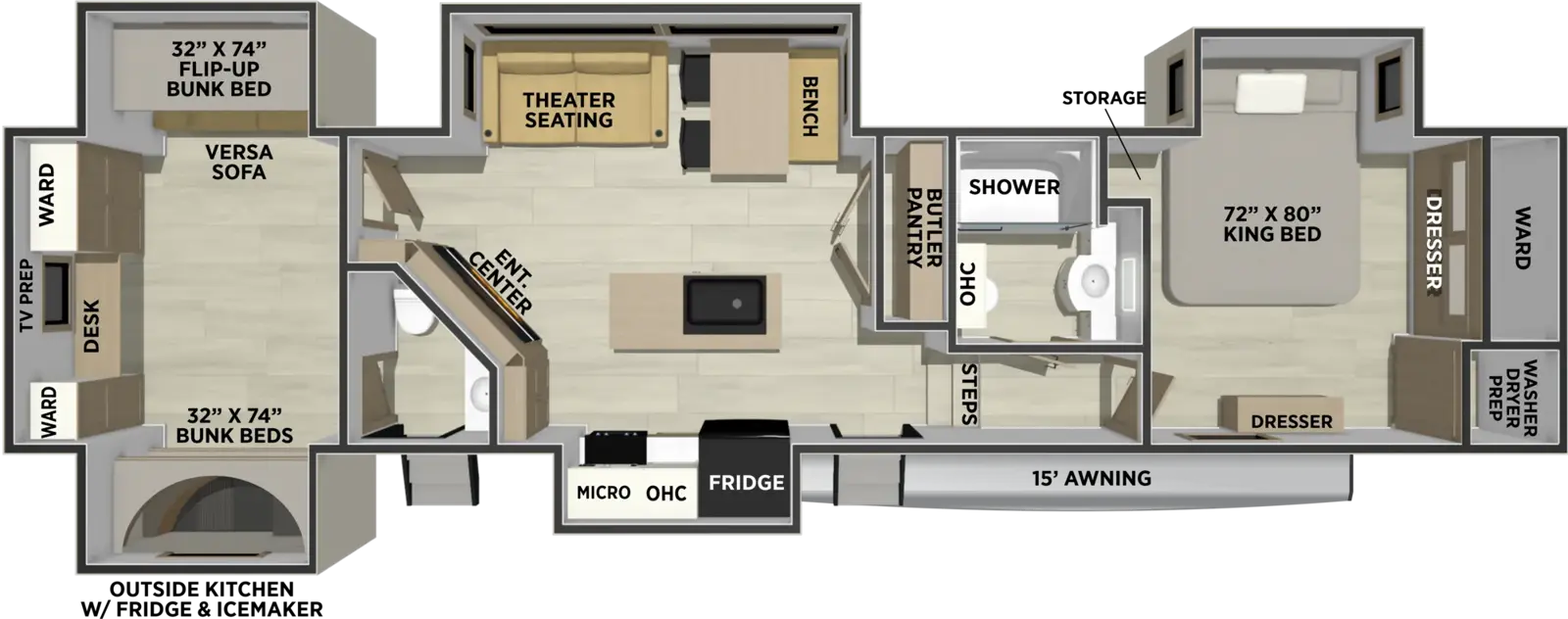 Sierra Fifth Wheels 3844QUAD Floorplan