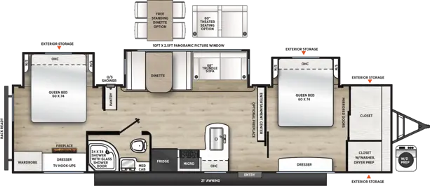 343BHTS (2 Queen Beds) Floorplan Image