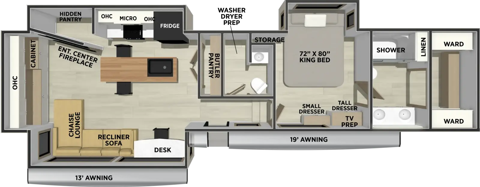 Sandpiper Fifth Wheels 3900HBLR Floorplan