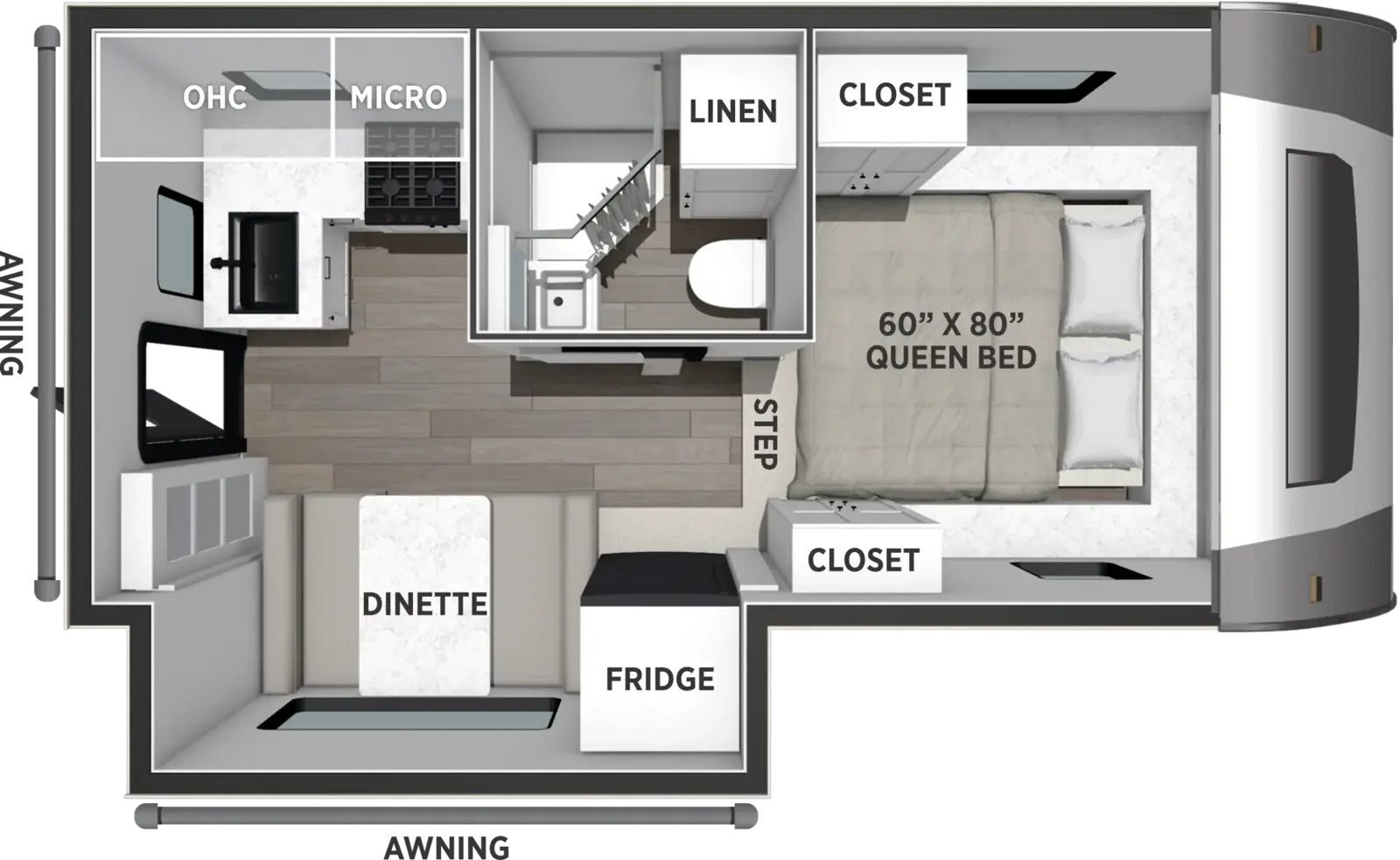 The Backpack Truck Camper HS-3210 floorplan features include: one slide out and toilet.