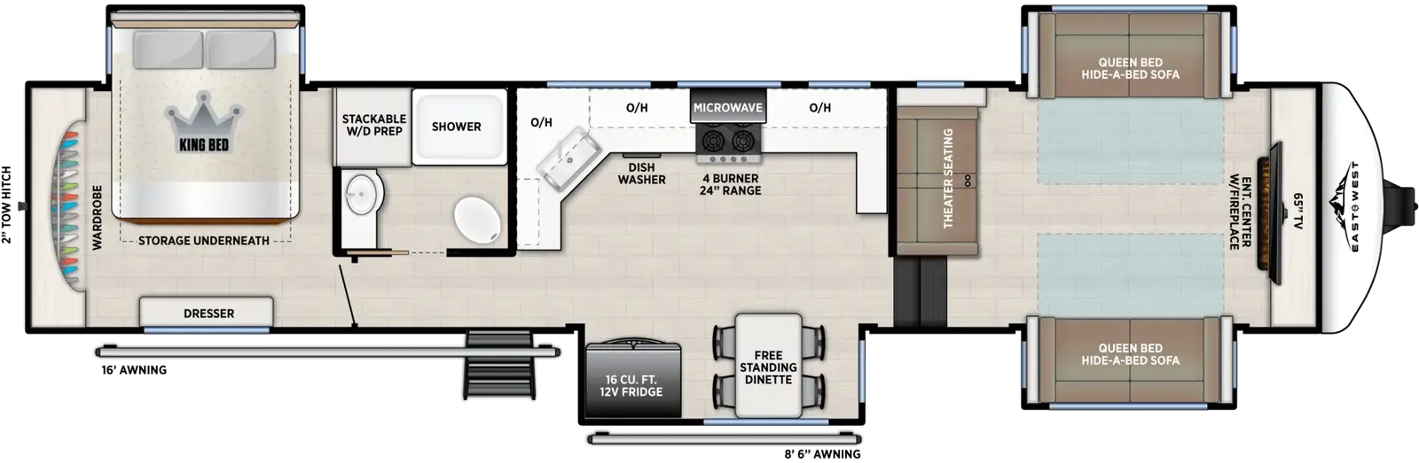 2027 East to West Tandara 390FL floorplan diagram