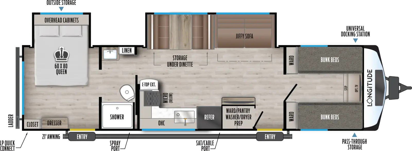 2027 East to West Longitude 315FB floorplan diagram