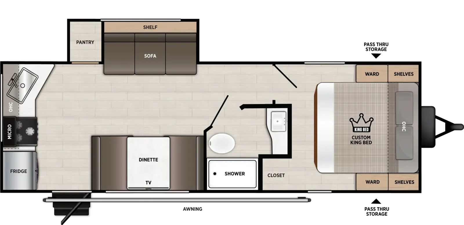 The Cruise Lite 24RKXL floorplan has one entry and one slide out. Exterior features include: metal exterior. Interiors features include: rear kitchen and front bedroom.