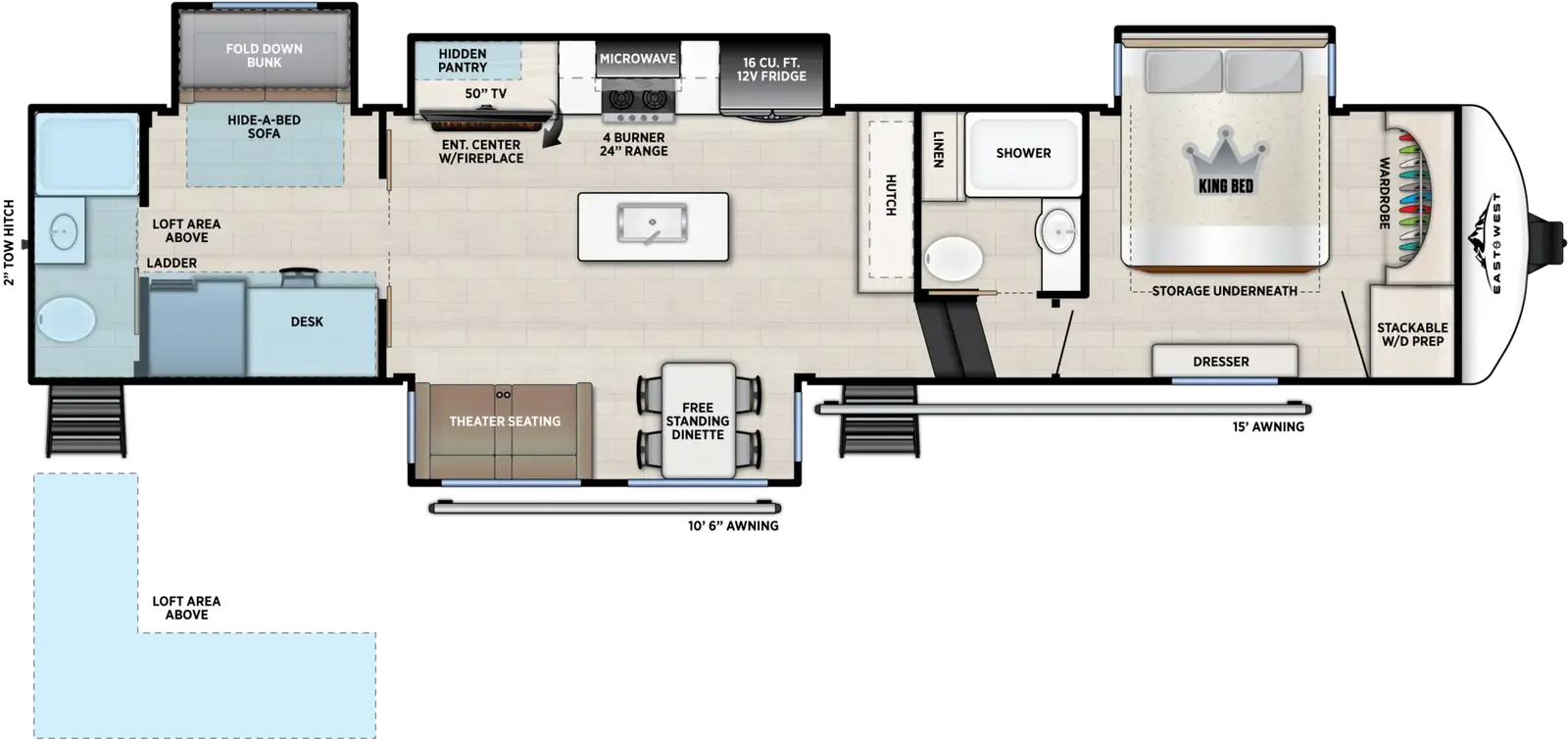 2027 East to West Tandara 387BH floorplan diagram