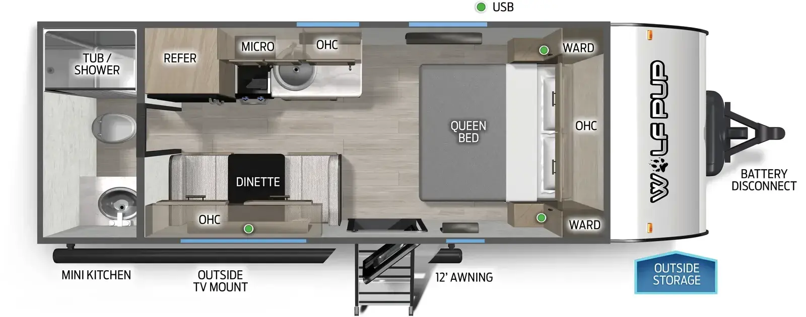 2026 Forest River Wolf Pup 16FQW floorplan diagram