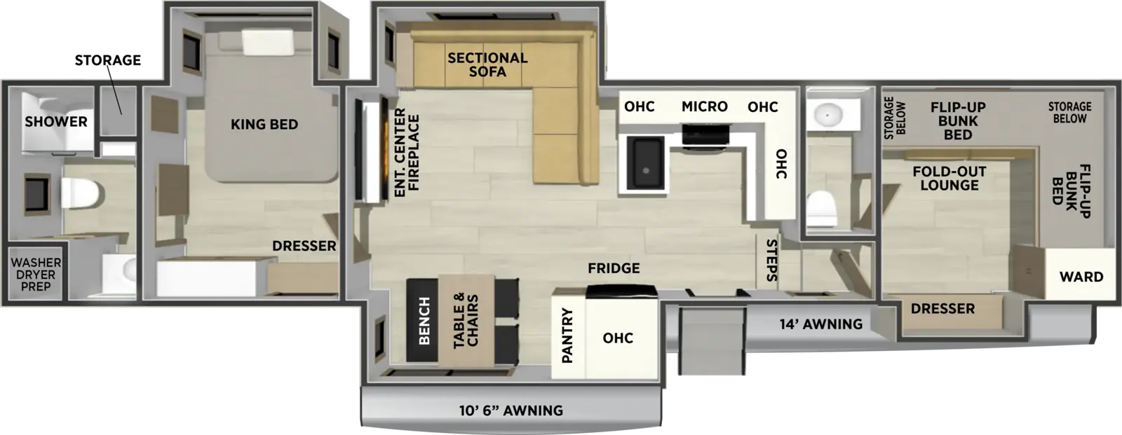 Sandpiper Fifth Wheels 3710HBFB Floorplan