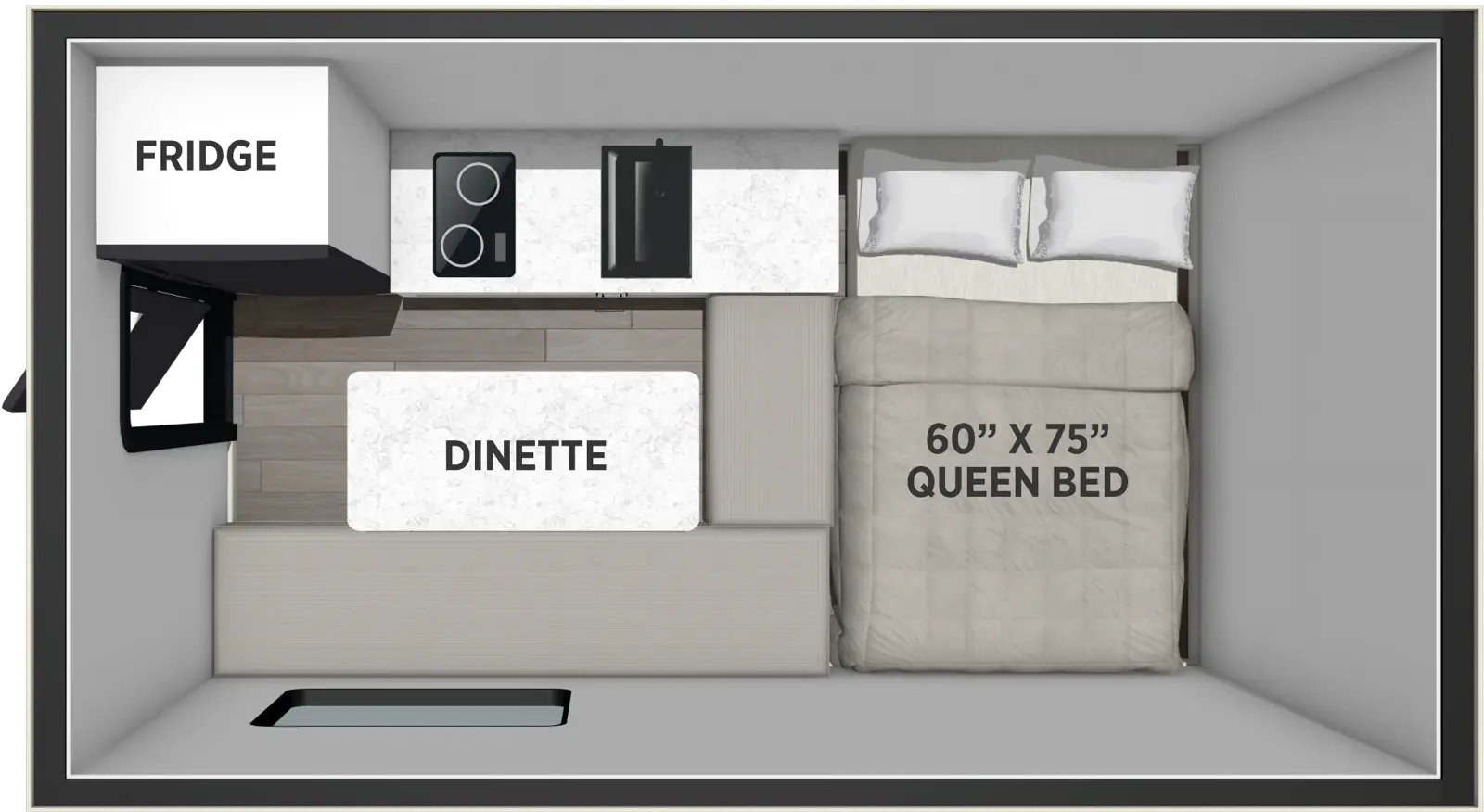 The Backpack Truck Camper SS-450 floorplan features include: 