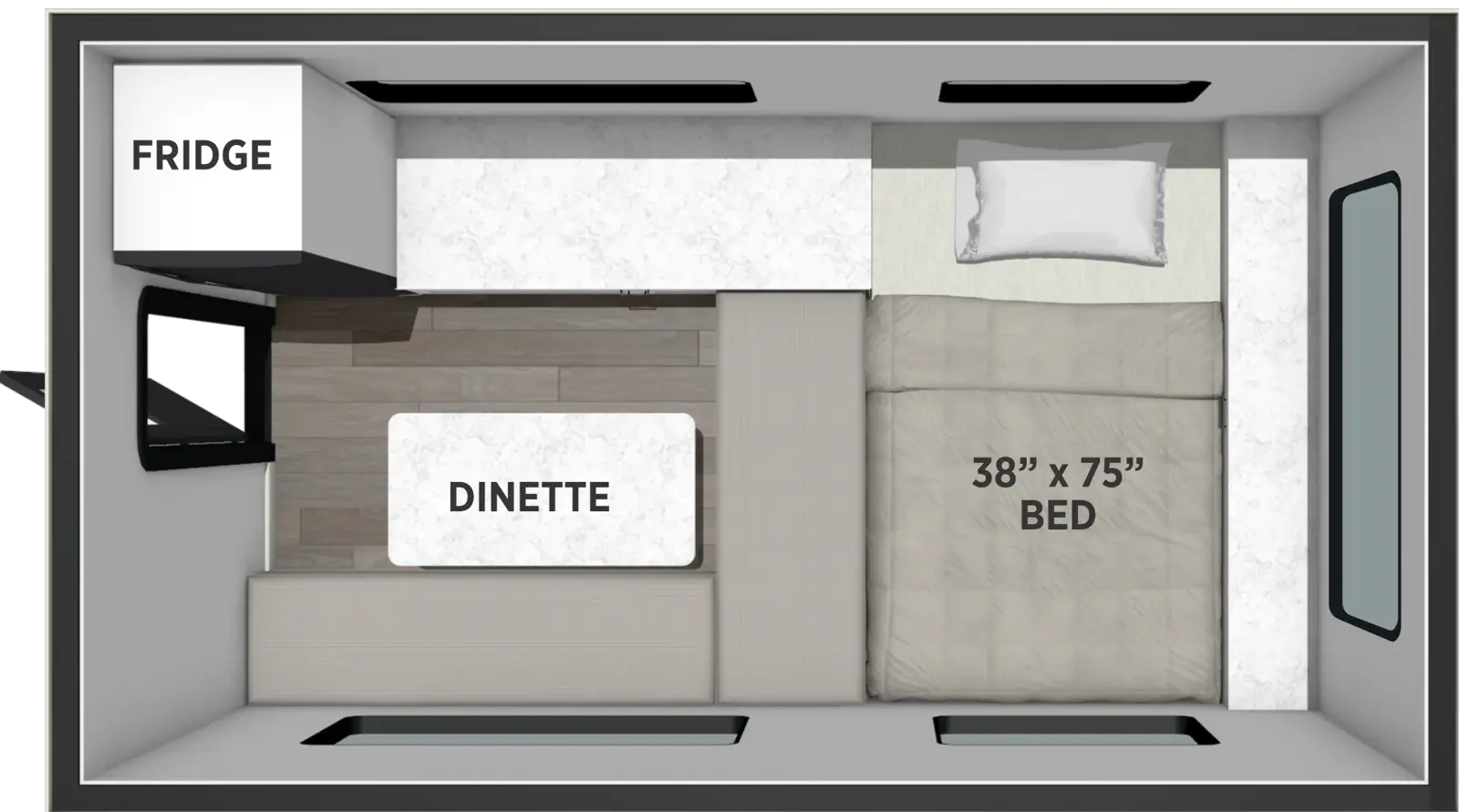 The Real-Lite Truck Camper R-580H floorplan features include: 