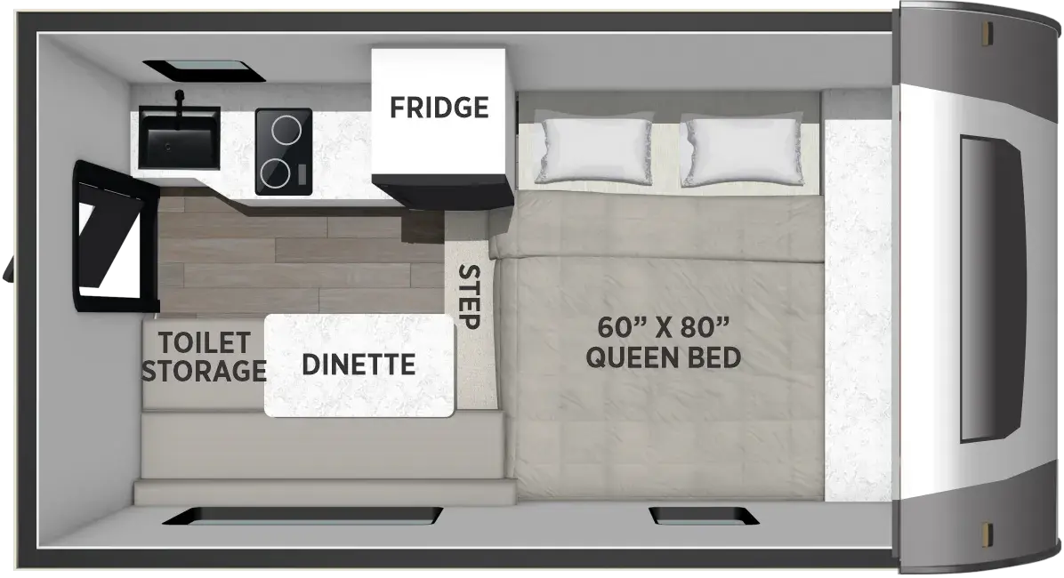 The Backpack Truck Camper HS-600 floorplan features include: toilet.