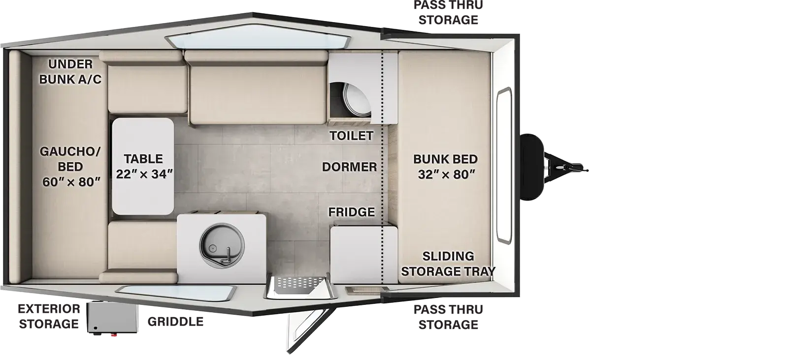 The Rockwood Hardside Pop-Up Campers A216HS floorplan features include: toilet and hard sides.