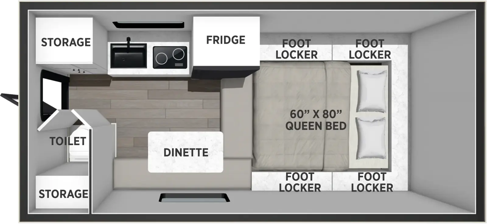 The Backpack Truck Camper SS-1240 floorplan features include: toilet.