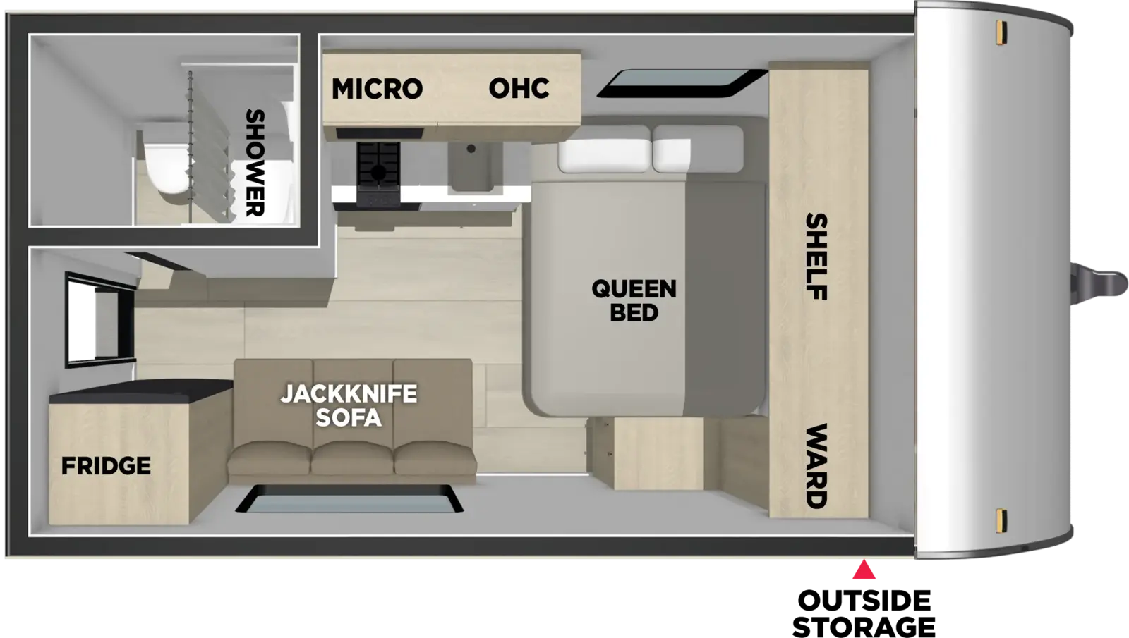 The American Spirit 170DB floorplan has one entry and zero slide outs. Exterior features include: metal exterior. Interiors features include: front bedroom.